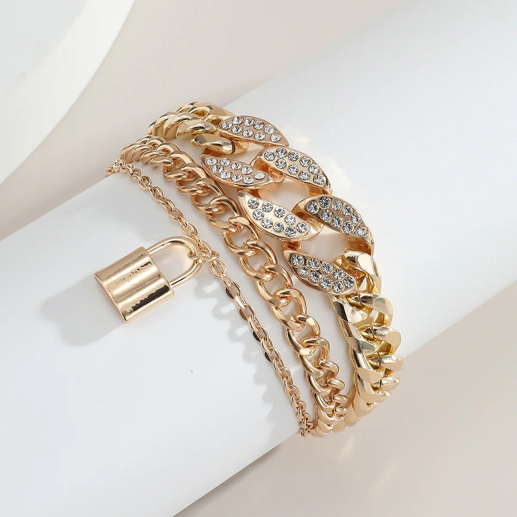 Diamond Lock Bracelet Set Golden