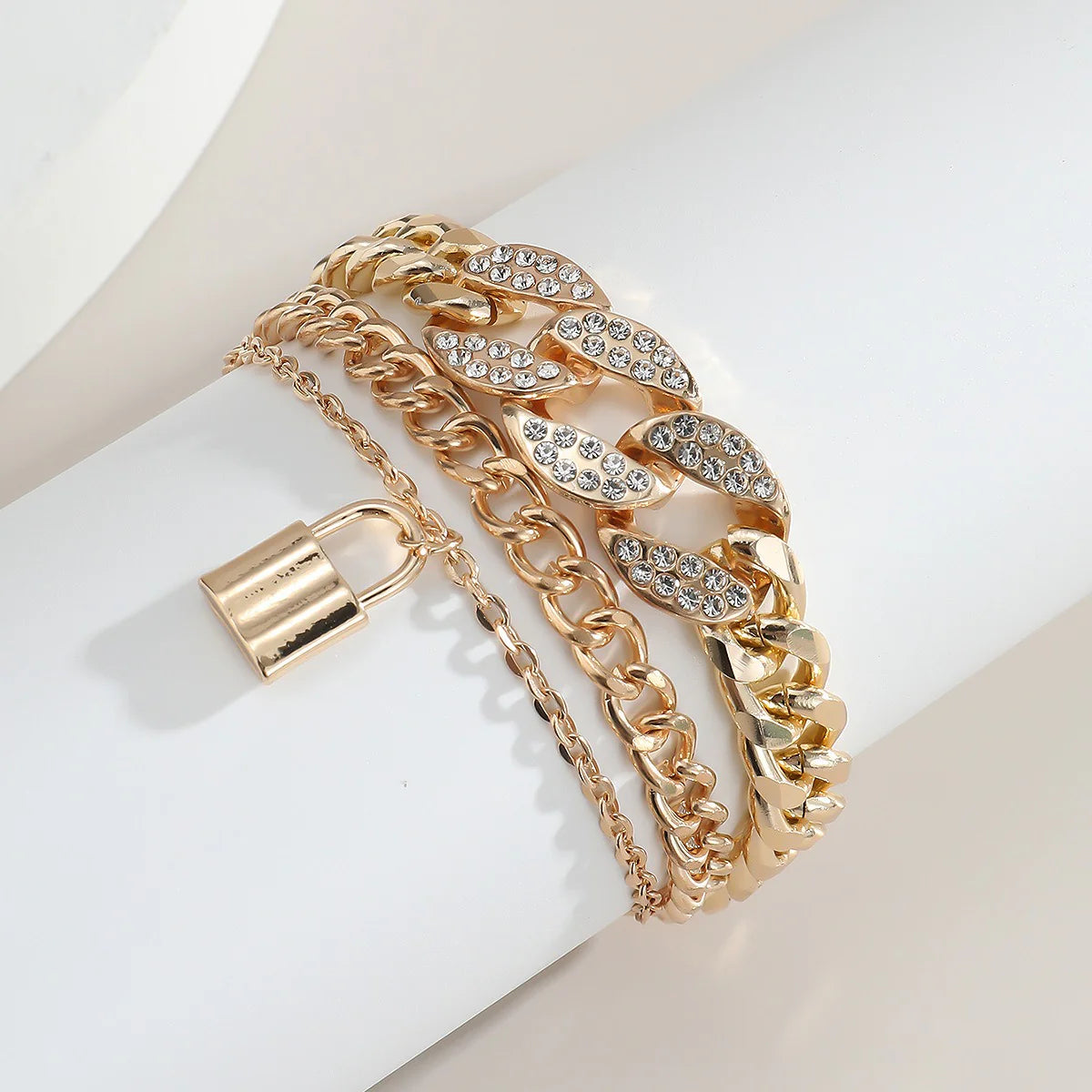 Diamond Lock Bracelet Set Golden