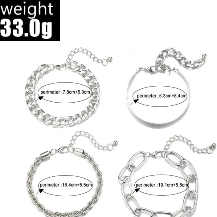 Curb Chain Bracelet Set Silver