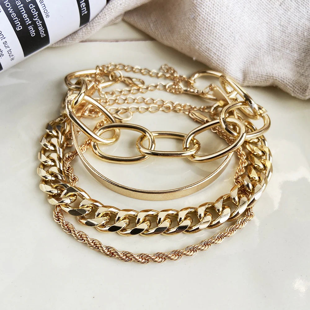 Curb Chain Bracelet Set Golden