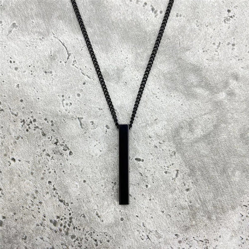 Black Vertical Bar Pendant Necklace for Men Women