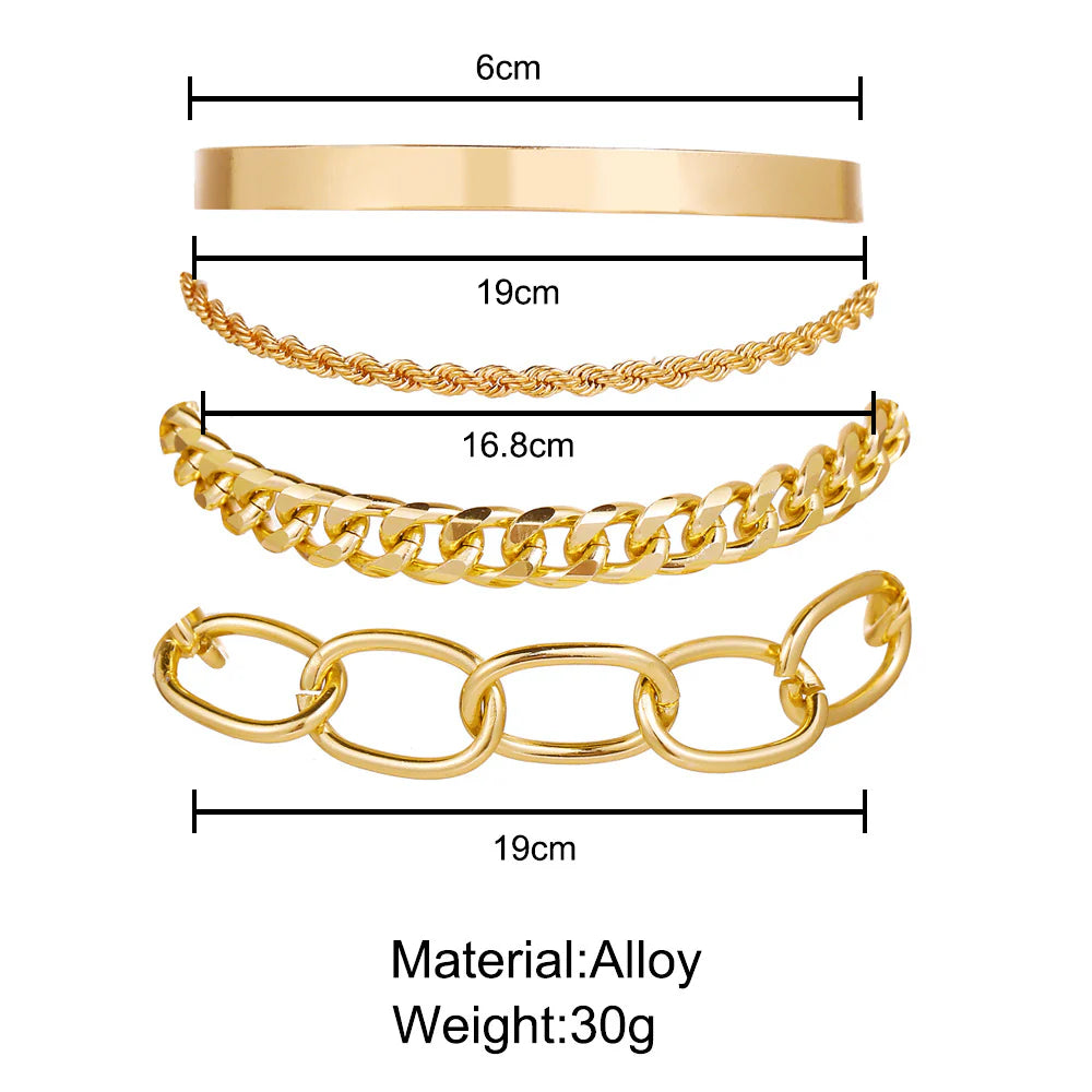 Curb Chain Bracelet Set Golden