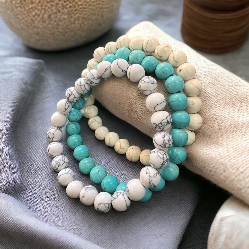 Set of 3 Marble beads bracelet for Men/Women