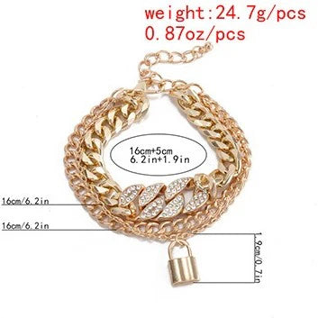 Diamond Lock Bracelet Set Golden