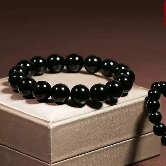 Shiny Black Beads Bracelet For Men Women