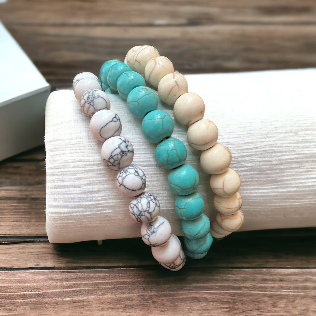 Set of 3 Marble beads bracelet for Men/Women