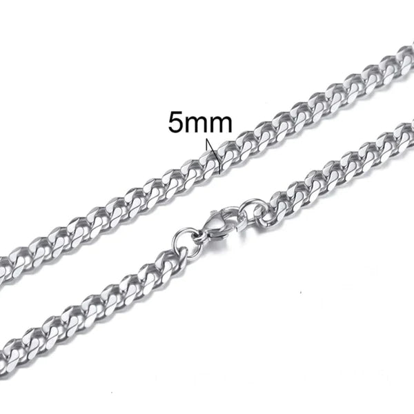 Curb Neck Chain For Men Silver 5mm (Stainless steel)
