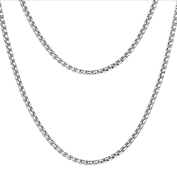 Silver Round-Cut Box Neck Chain For Men