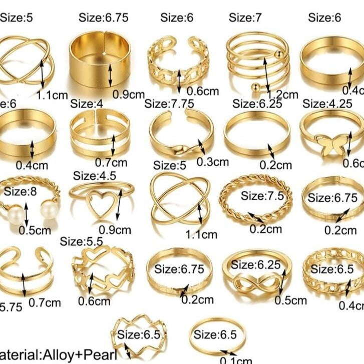 Rings Set 22pcs Golden