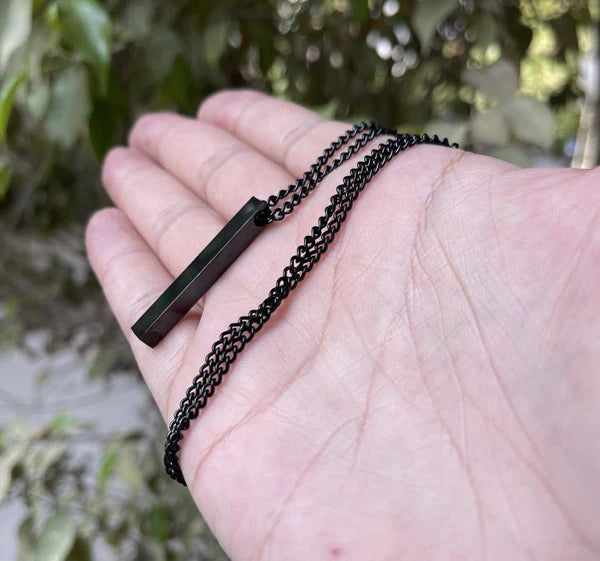 Black Vertical Bar Pendant Necklace for Men Women