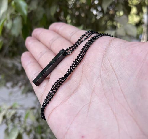 Black Vertical Bar Pendant Necklace for Men Women