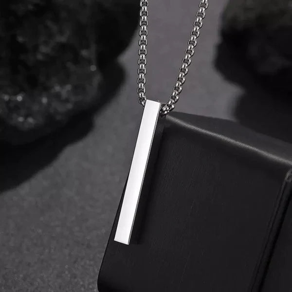 Silver Vertical Bar Pendant Necklace for Men Women